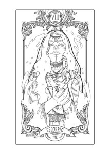 Escorpio como carta tipo tarot en tamaño a4.